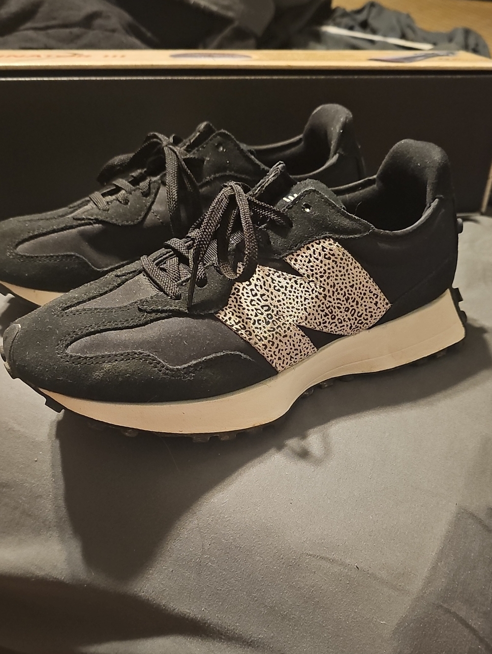 New Balance Black Sneakers with Beige Leopard Logo